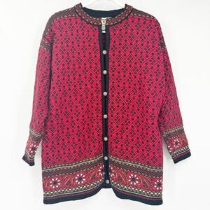 Dale of Norway Womens Vintage 90s Fair Isle‎ Knit 100% Wool Cardigan Sweater S